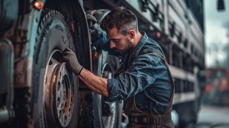 عکس تعمیرکار کنار چرخ خودرو