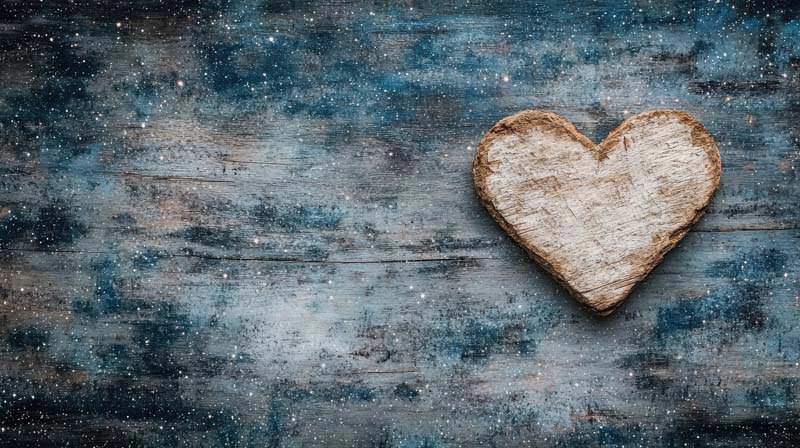 تصویر قلب چوبی سفید در دیوار آبی