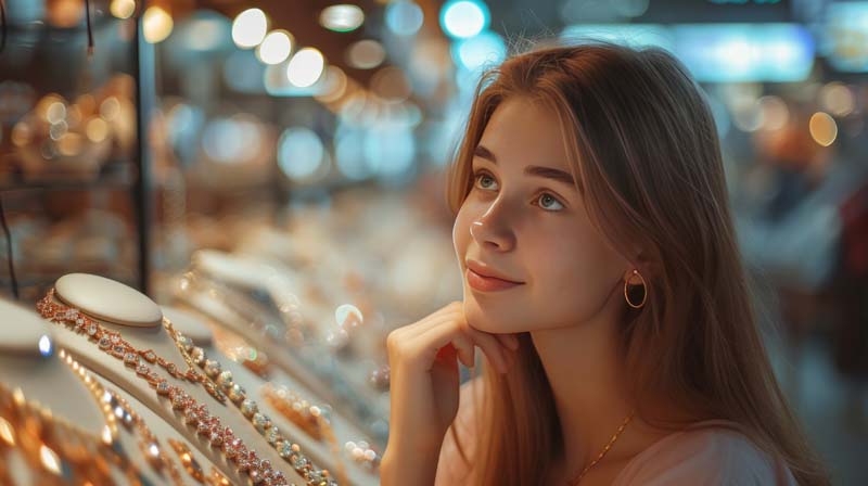 دانلود تصویر خانم جلوی ویترین طلا فروشی