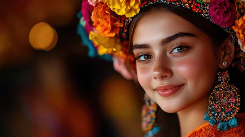 تصویر خانم با گوشواره های بزرگ