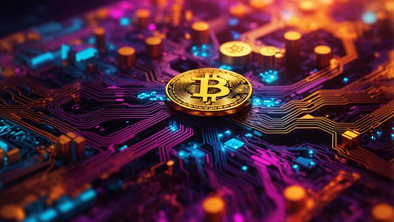 عکس بیت کوین روی مادربرد رنگارنگ