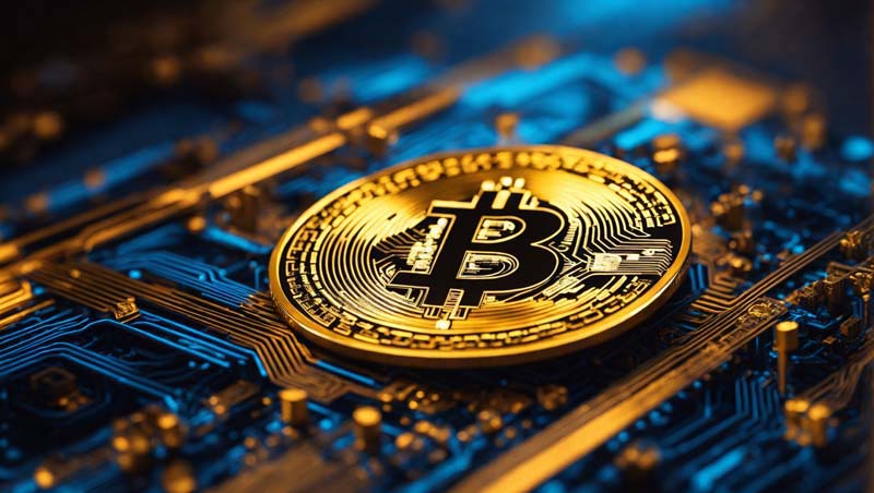 دانلود تصویر سکه بیت کوین در مرکز مدار