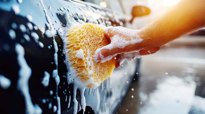 تصویر زیبا از شستن ماشین با اسفنج