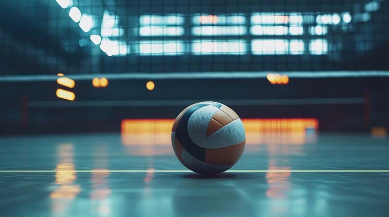 دانلود تصویر گرافیکی توپ والیبال سه رنگ روی زمین