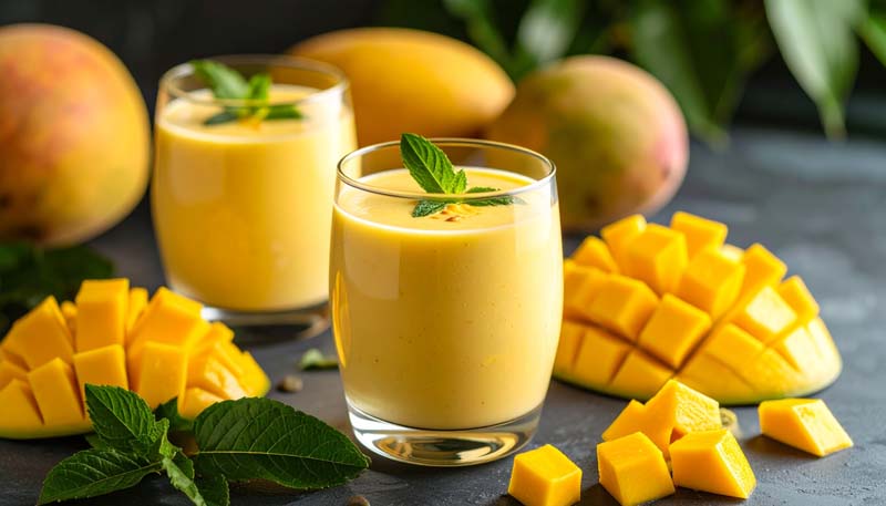 عکس زیبا از انبه برش خورده و آب انبه