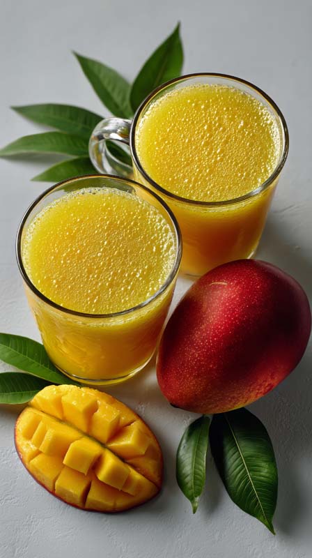 عکس زیبا از لیوان آب انبه با انبه قرمز