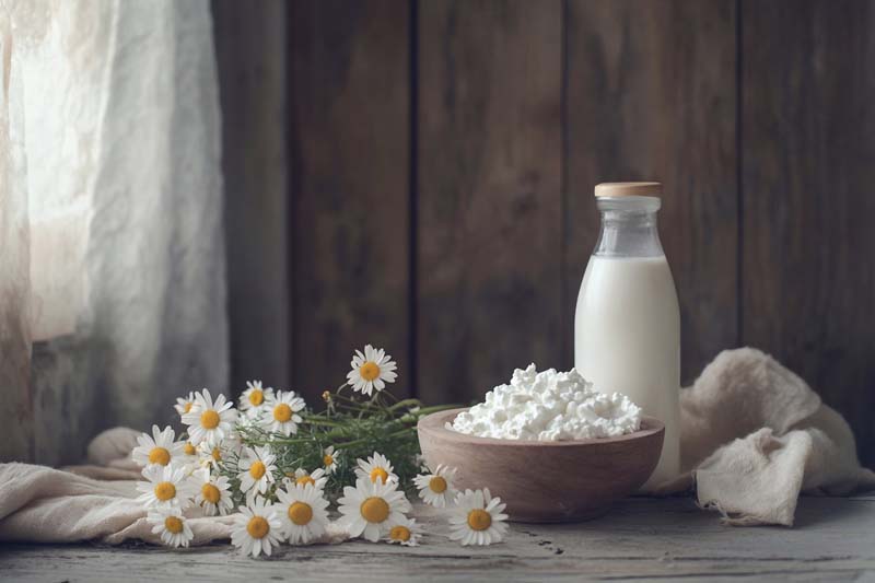 عکس زیبا از پنیر سفید در کاسه چوبی