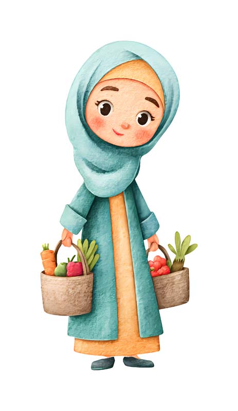 دانلود طرح زیبای گرافیکی خانم با سبد صیفی جات