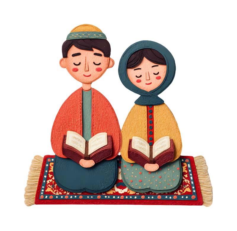 دانلود طرح زیبای گرافیکی زن و شوهر در حال تلاوت قران