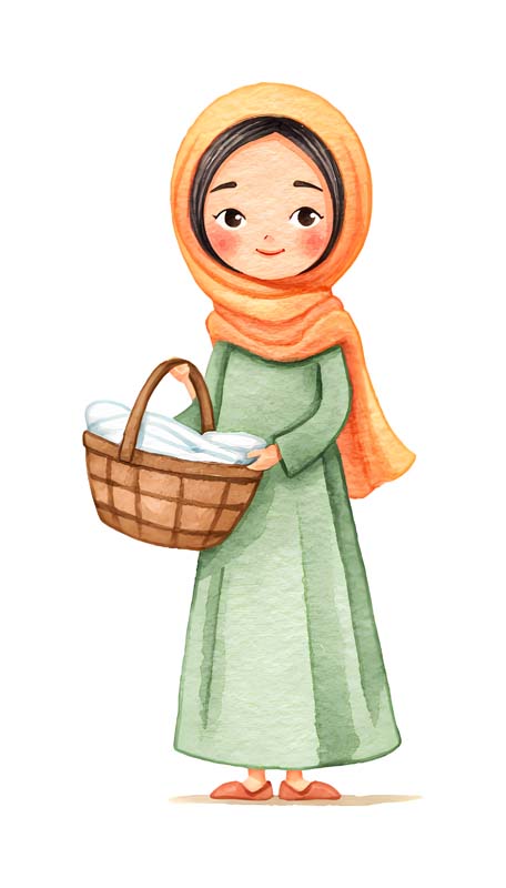 دانلود طرح زیبای گرافیکی خانم محجبه با سبد لباس