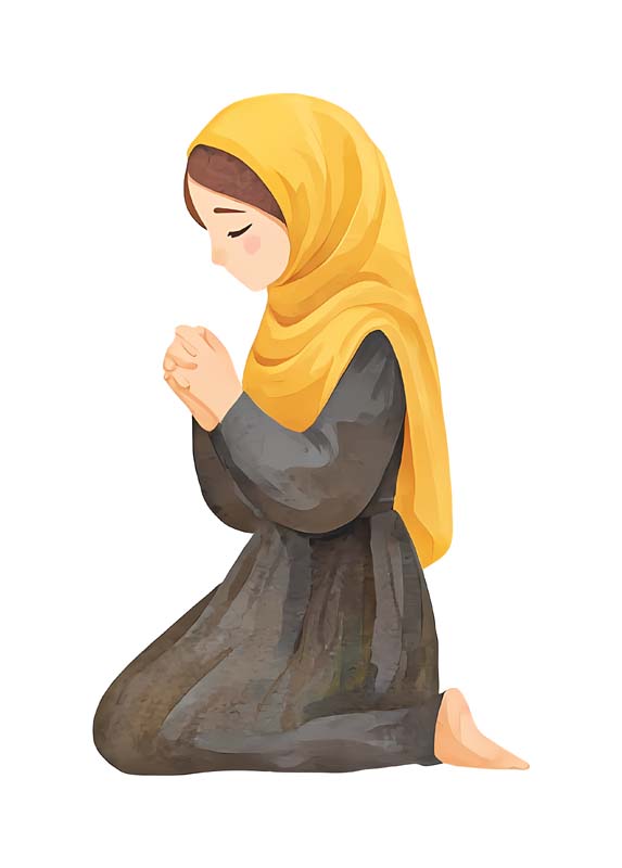 دانلود طرح زیبای گرافیکی دختر با شال زرد در حال دعا
