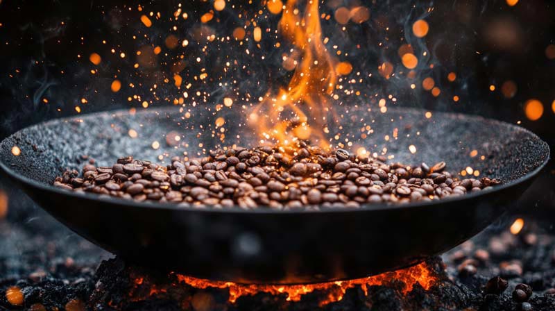 تصویر زیبا از دانه های قهوه در روی آتش