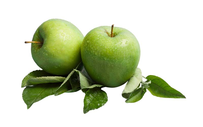 طرح دوربری شده سیب سبز با برگ