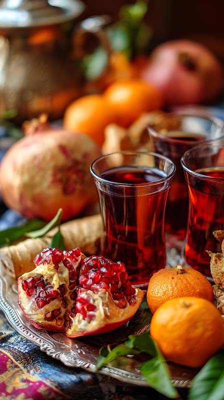 تصویر زیبا از انار و سینی چای