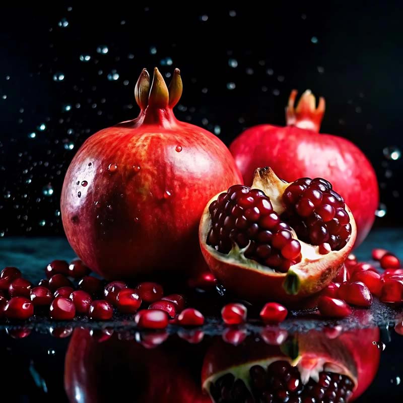 تصویر جذاب انار و قطره آب