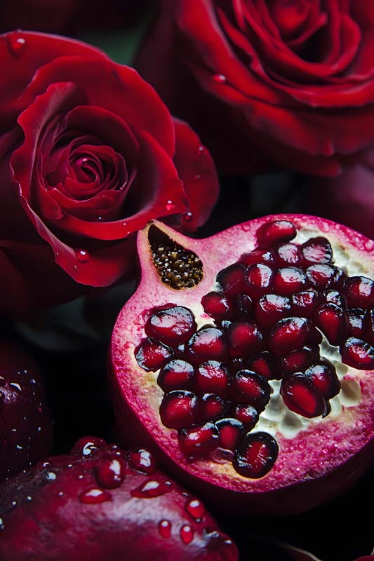 تصویر بسیار زیبای انار و گل رز
