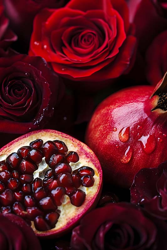 تصویر بسیار زیبای انار و گل قرمز