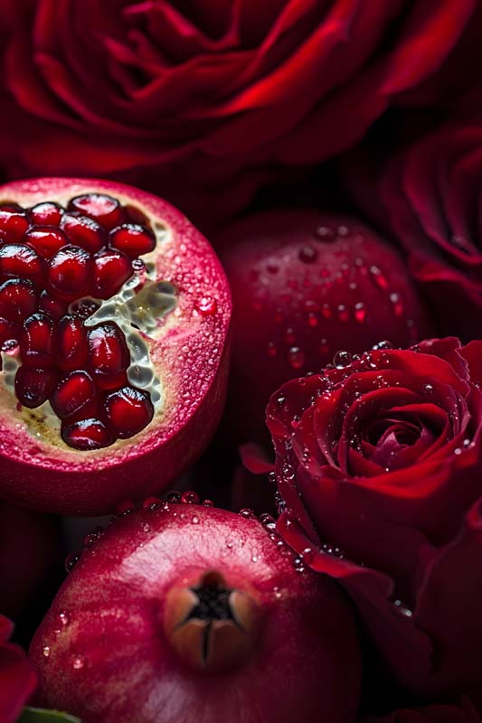 تصویر بسیار زیبای انار و گل سرخ
