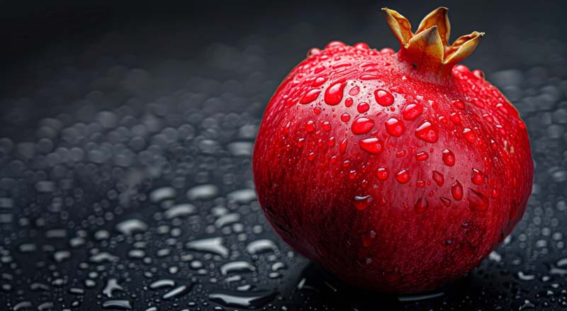 تصویر بسیار زیبای انار و قطرات باران