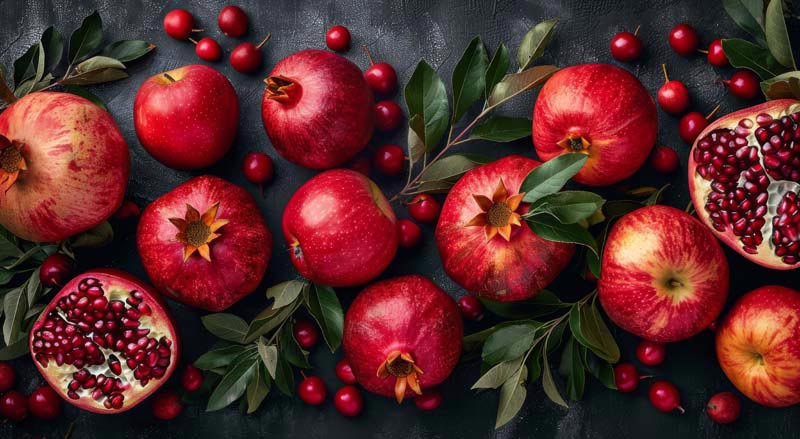 تصویر زیبای تعدادی سیب و انار