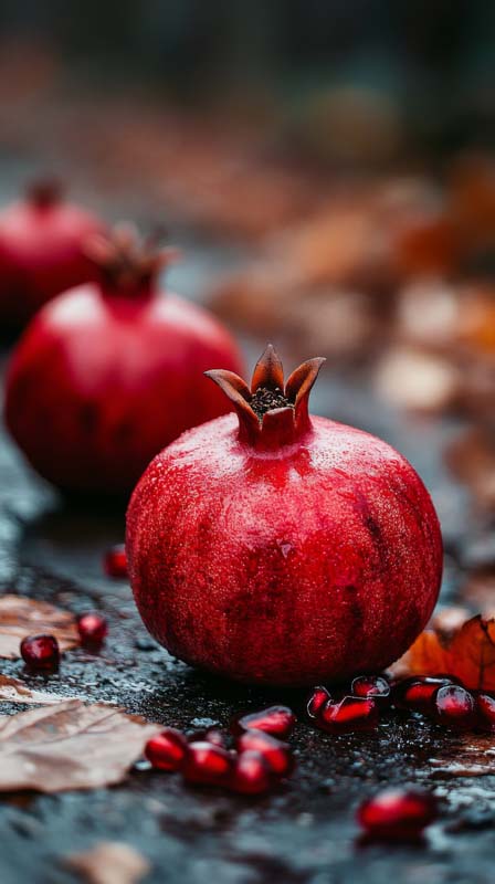 تصویر زیبای انار  بر روی زمین خیس