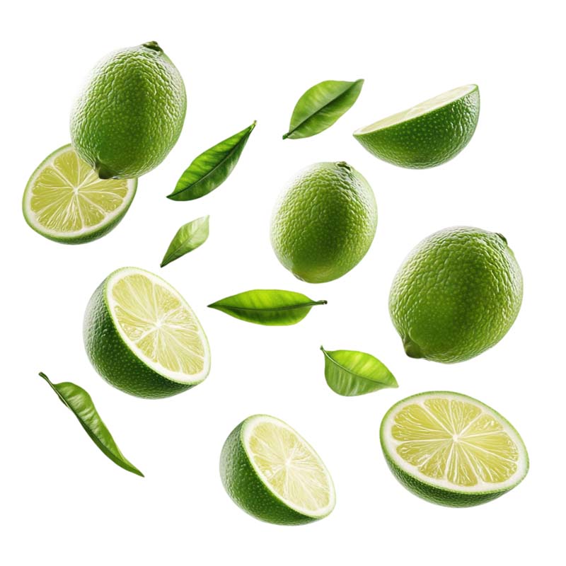 طرح دوربری شده از لیمو و برگ ها