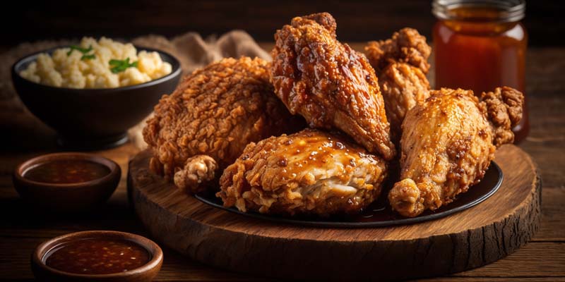 تصویر فوق العاده از مرغ سوخاری و پیاله سس