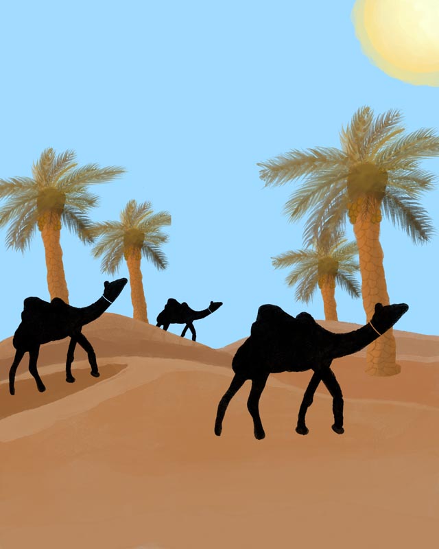 طرح لایه باز پس زمینه شتر و صحرا