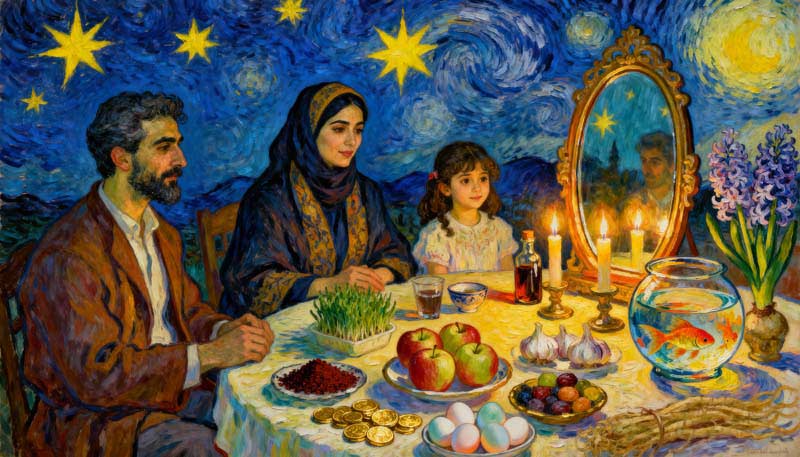 تصویر گرافیکی سفره هفت سین ونگوک خانوادگی