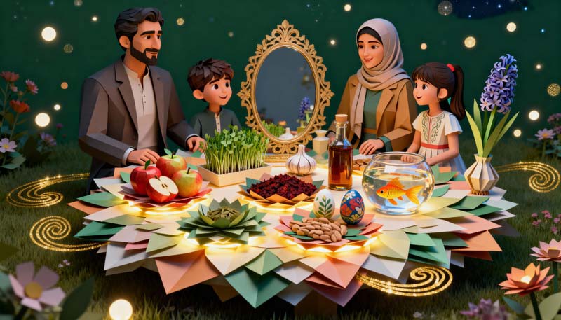 تصویر گرافیکی سفره هفت سین خانوادگی