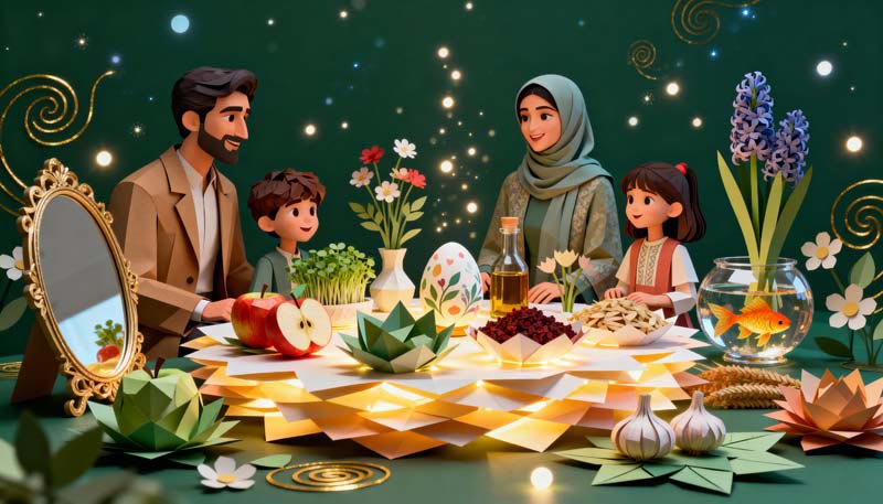 تصویر گرافیکی سفره هفت سین نوروز خانوادگی