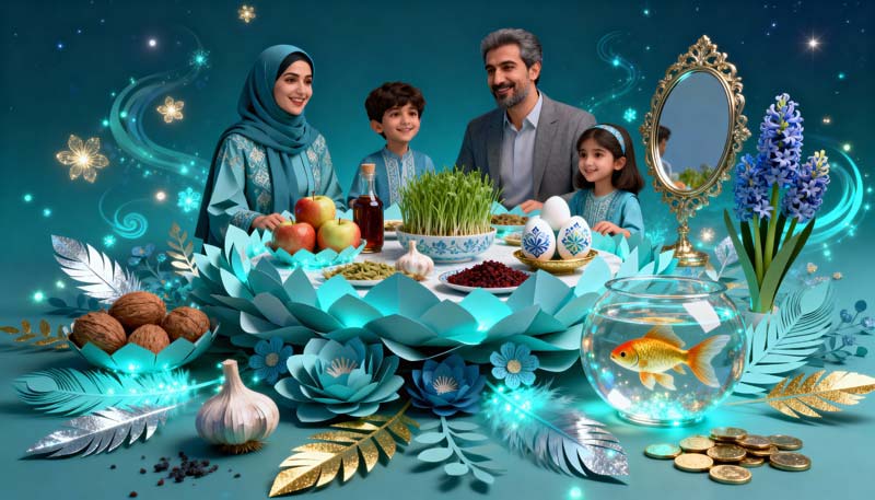دانلود تصویر گرافیکی سفره هفت سین فیروزه ای خانوادگی