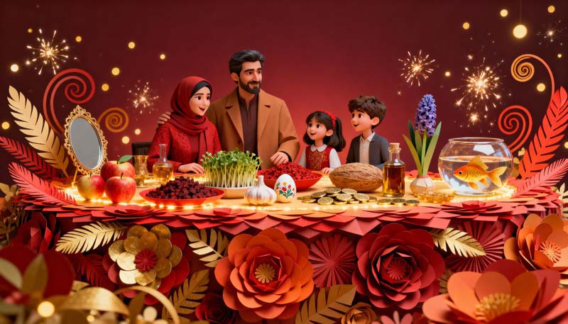 دانلود تصویر گرافیکی سفره هفت سین سرخ رنگ
