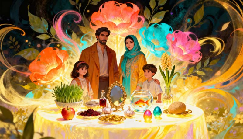 دانلود تصویر گرافیکی سفره هفت سین خانوادگی رویایی