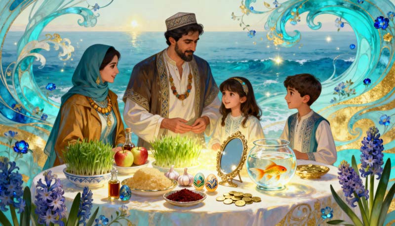 دانلود عکس گرافیکی سفره عید نوروز در ساحل