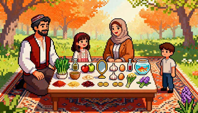 دانلود عکس گرافیکی سفره عید نوروز خانوادگی پیکسلی