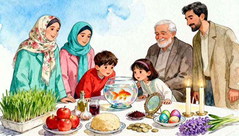 عکس گرافیکی سفره هفت سین و خانواده شاد