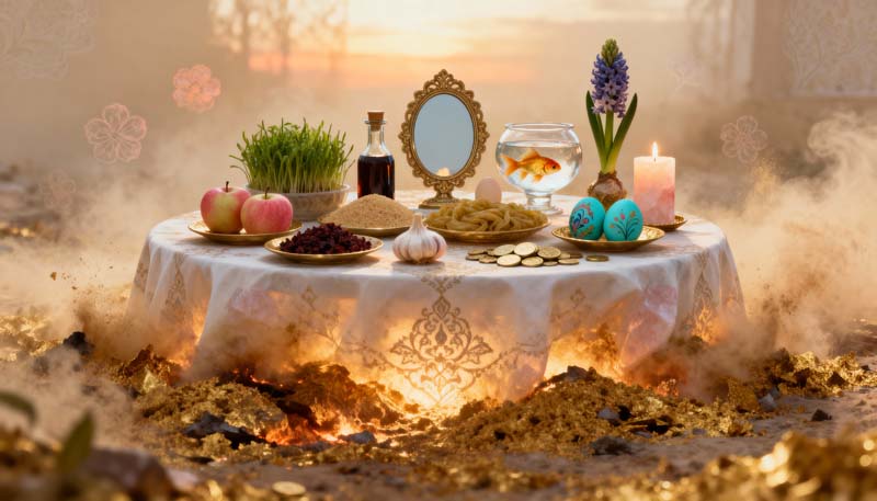 عکس گرافیکی سفره هفت سین سال نو طلایی