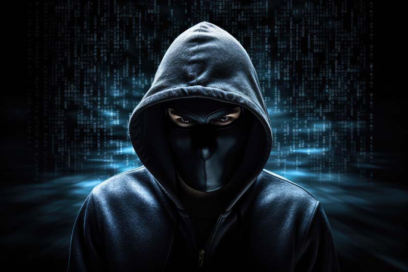 تصویر با کیفیت هکر سایبری با ماسک سیاه