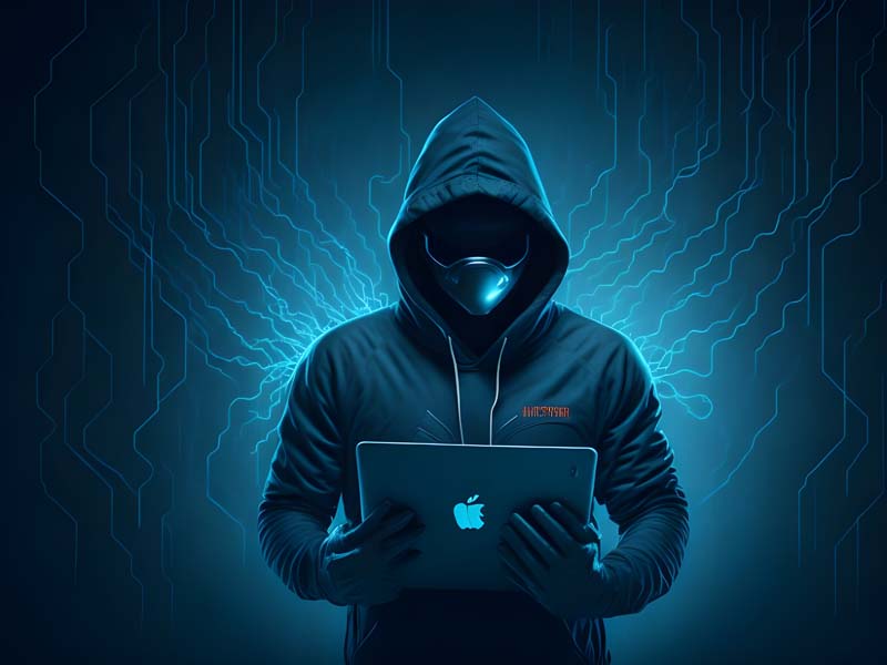 دانلود تصویر با کیفیت هکر با خطوط سرمه ای و مک بوک
