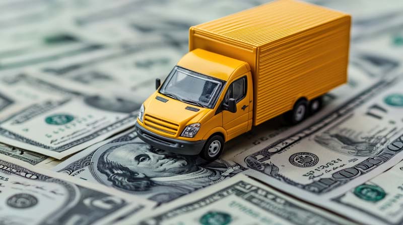 عکس باکیفیت از کامیون زرد و دلار