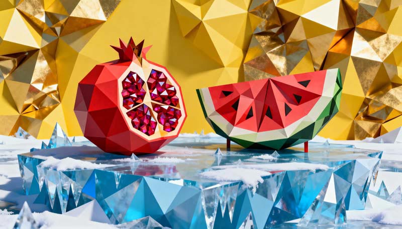 دانلود عکس فانتزی انار و هندوانه روی یخ
