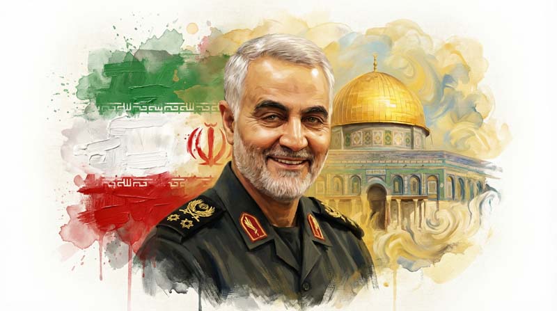 دانلود تصویر باکیفیت سردار سلیمانی و پرچم ایران و قدس