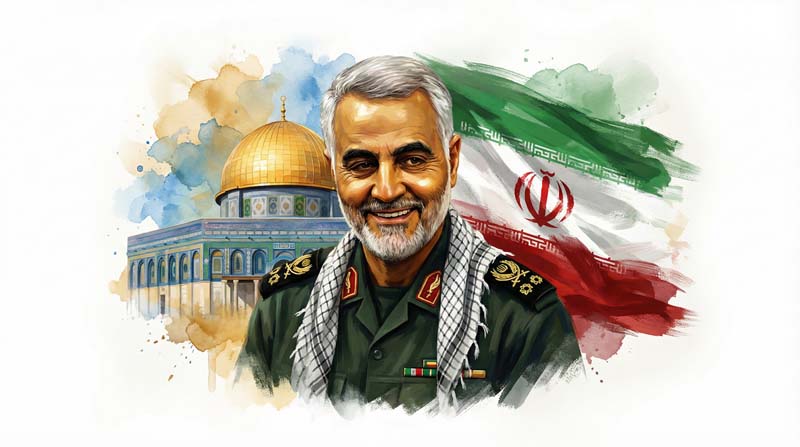 دانلود تصویر باکیفیت سردار سلیمانی و پرچم ایران و مسجد الاقصی