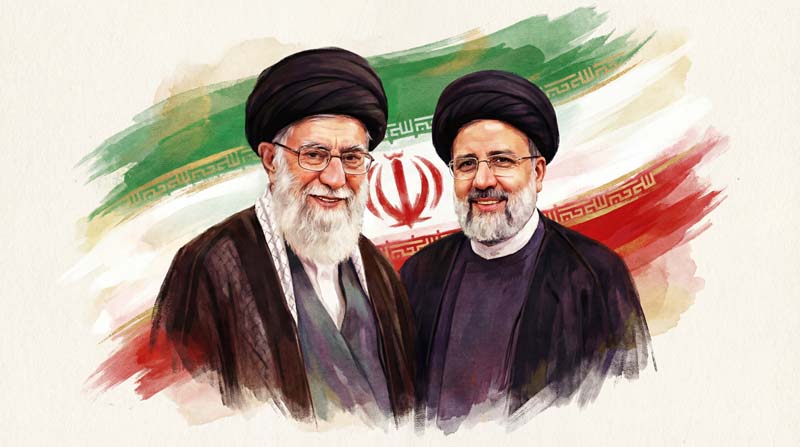 تصویر حضرت خامنه ای و شهید ابراهیم رئیسی با پرچم ایران