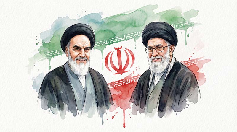 تصویر امام خمینی ره و امام خامنه ای با پرچم ایران
