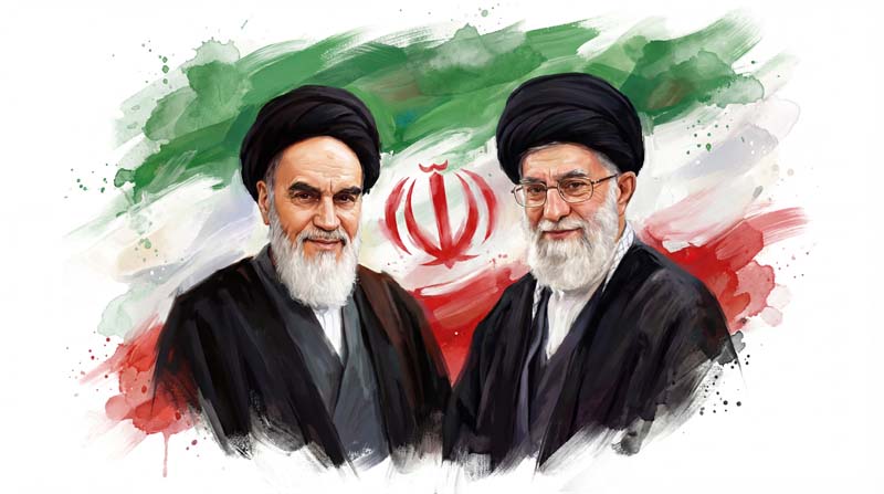 تصویر امام خمینی و امام خامنه ای با پرچم ایران