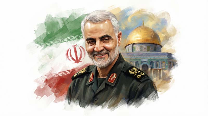تصویر نقاشی حاج قاسم و قدس و پرچم ایران