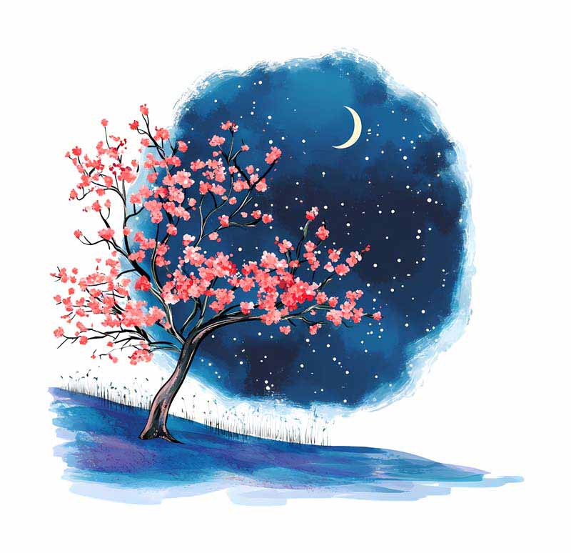 دانلود طرح درخت شکوفه دار در شب