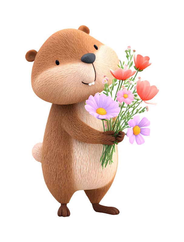 دانلود طرح سمور کارتونی با دسته گل